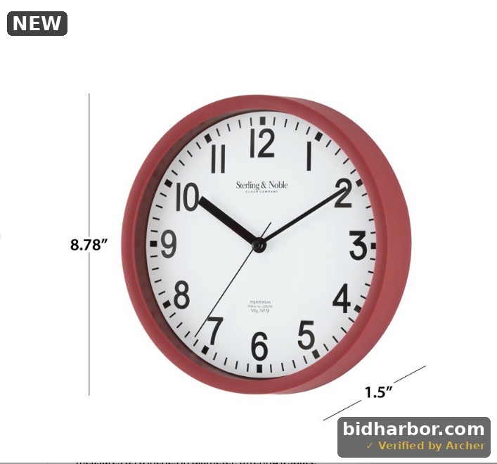 Mainstays Basic Indoor 8.78  Red Analog Round Modern Wall Clock