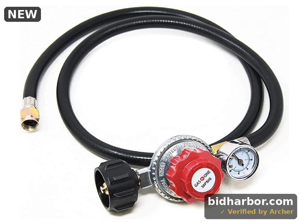GasOne 2120 4 ft Propane Regulator and Hose 0-30PSI with PSI Gauge
