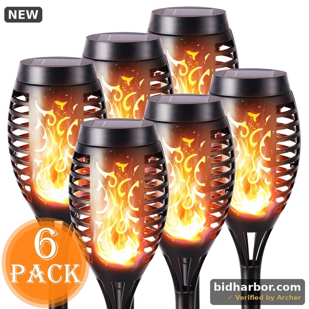 Toodour Solar Lights Outdoor With Flickering Flame 6 Pack LED Solar Torch Lamps For Garden Pathway Patio Lawn Walkway Yard Decor