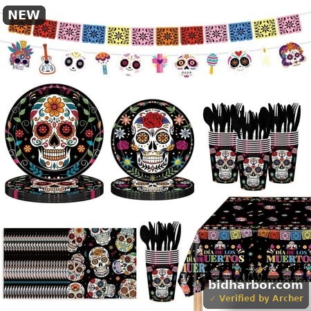 Ayieyill 170Pcs Day of the Dead Party Decorations Kit, Dia de los Party Supplies Set for 24 Guests, Includes Plates and Cups and Napkins Straws Sets