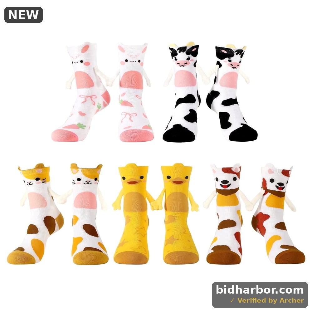 Bocaoying Magnetic Animal Crew Socks, 5 Pairs, Women's 5–8