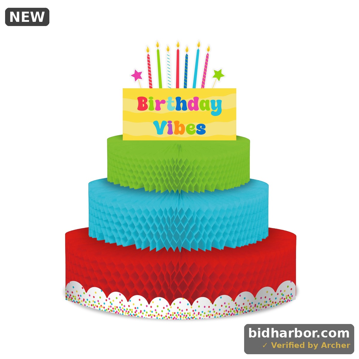 Way To Celebrate Multicolor Birthday Cake Paper Honeycomb Table Centerpiece Decorations