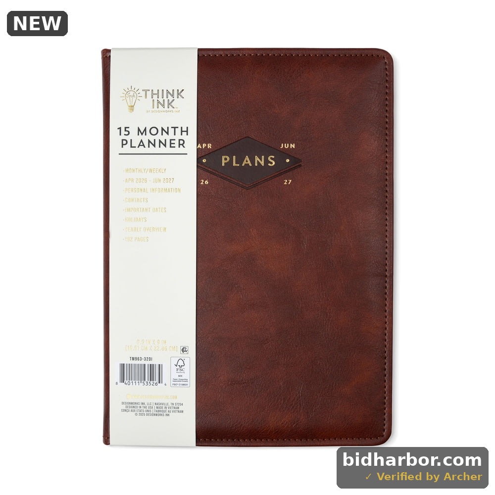ThinkInk 15-Month Weekly Leatherette Planner, April 2026 to June 2027, 6.5 x 9 in, Brown