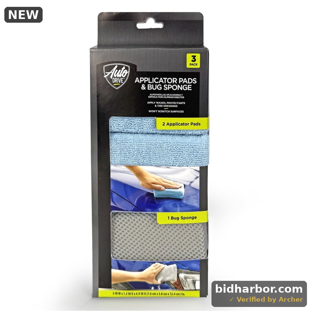 Auto Drive Microfiber Wax & Polish Applicator Pads & Bug Sponge 3 Pack