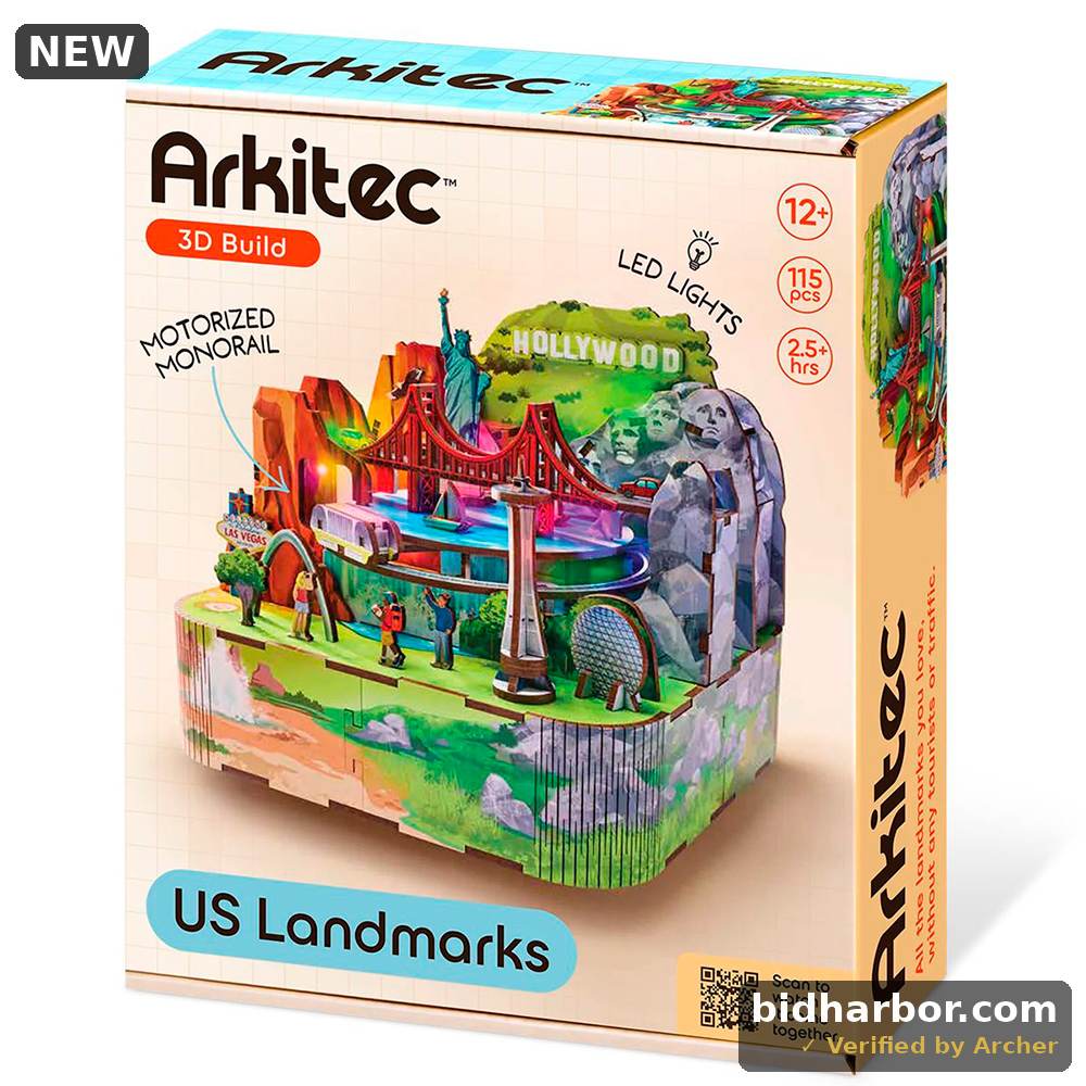 Arkitec 115-Piece US Landmarks Miniscape 3D Build Wooden Puzzle