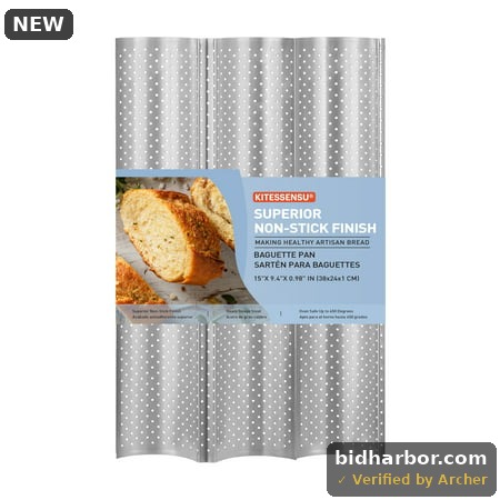 KITESSENSU Nonstick Baguette Pans for Baking, Perforated 3 Loaves French Bread Pan, Heavy Duty Baguette Baking Pans, Non Toxic Stainless Steel Baguette Tray for Oven, 15" x 9", Silver