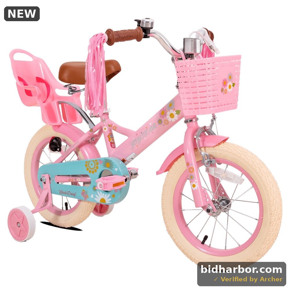 JOYSTAR Little Daisy 14 Inch Kids Bike for 3 4 5 Years Girls with Handbrake Children Princess Bicycle with Training Wheels Basket Streamer Toddler Cycle Bikes Pink