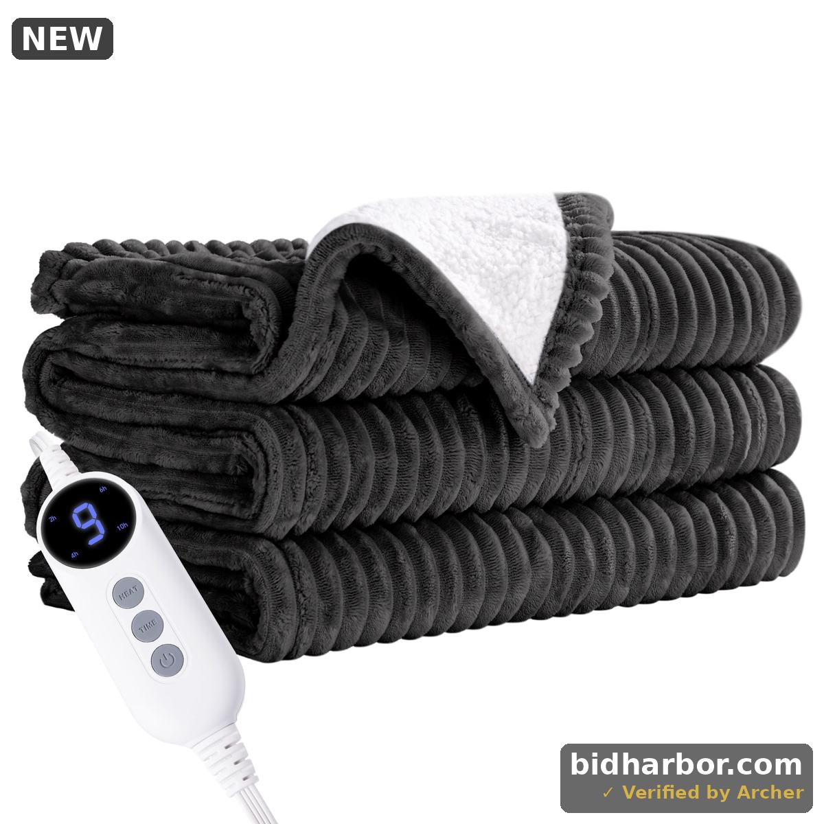 JUSTLET Heated Blanket Electric Throw, 50x60 Heating Blanket Throw, 9 Heat Levels & 2-10 Hours Auto-Off Over-Heat Protection, Ribbed Flannel to Sherpa, Machine Washable, Gray