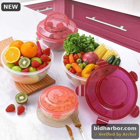 LUXEAR Food Storage Container, BPA-free Large Capacity Mixing Bowls with Fork and Spoon, Handle Design Versatile Fruit Containers for Mixing Washing Storage Baking - 4 Set