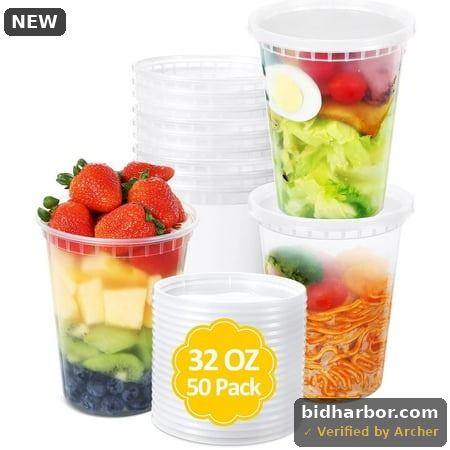 BagDream 50 Pack Airtight Deli Containers with Lids, 32oz Plastic Food Storage Containers Microwave Freezer Dishwasher Safe for Takeout & Storage