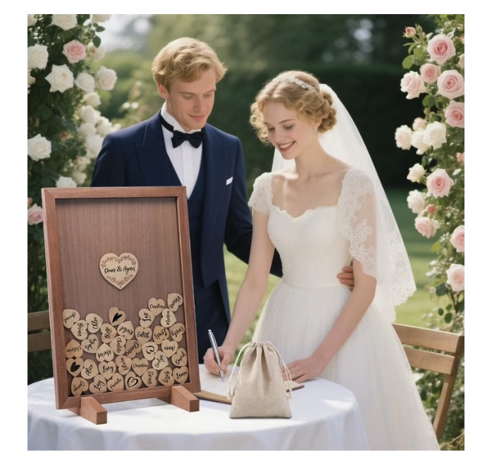 Ayieyill Wedding Guest Book Alternative - Rustic Brown Frame, 50 Pieces