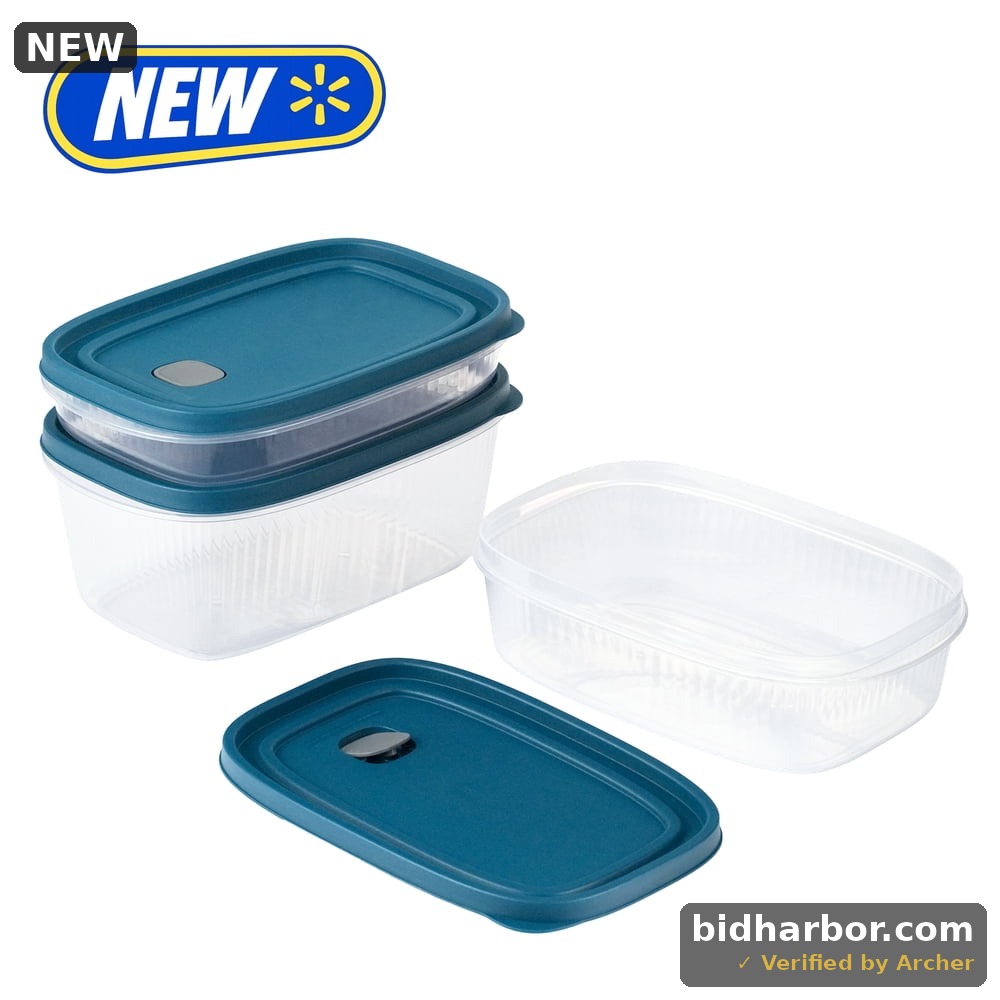 Mainstays Reusable Food Storage Container Medium Rectangle Plastic 6 Pieces – 3 Containers With Lids Multi Capacity Ideal For Meal Planning