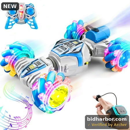 RC Stunt Car, 4WD Remote Control Gesture Sensor Toy Cars, 2.4GHz Double Sided Rotating Off Road Vehicle with Lights Music, for Boys & Girls Birthday