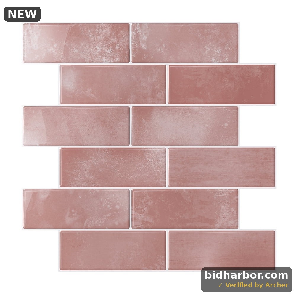 VEELIKE Pink Peel and Stick Wall Tile for Kitchen Waterproof 6-Sheets Tiles Self Adhesive Backsplash Tile Stickers Stick on Tile Decals for Bathroom Walls 12x12