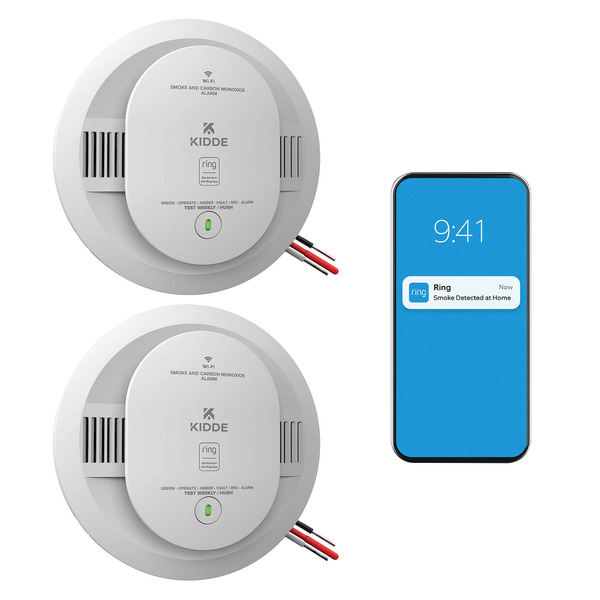 Kidde Smart Smoke and Carbon Monoxide Detector, Ring App Enabled, Hardwired, 2-pack