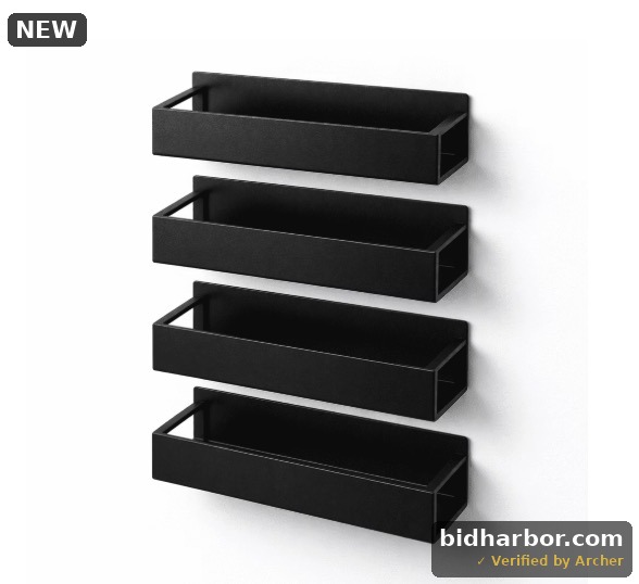 4-Pack Strong Magnetic Spice Rack, Multipurpose Magnetic Storage Shelf with 4 Hooks for Refrigerator and Oven, Black
