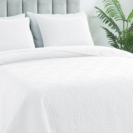 Quilt Set Twin Size - Lightweight Quilts Summer Bedspreads for All Season 2 Piece (1 Quilt, 1 Pillow Sham) - White