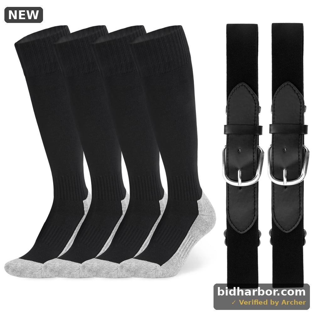 Hengguang Youth Baseball Socks and Belt Combo, 2 Pairs Socks and 2 Elastic Belts, Ages 8 to 14