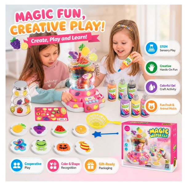 Water Gel Kit - Magic Water Gel for Kids with Juicer Toy DIY Kids Craft Pretend Play Toy with Sound Light for Boys & Girls