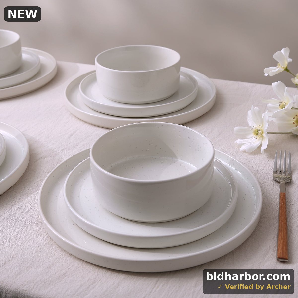 Famiware 12-Piece Stoneware Dinnerware Set with Plates & Bowls for 4