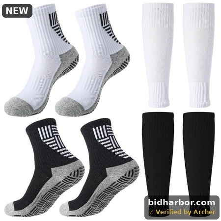 Hengguang Kids Soccer Sock Set，2Pair Grip Sock + 2Shin Guard Sleeves for Youth Boys Ages 5-12 - Football & Basketball Training Essentials