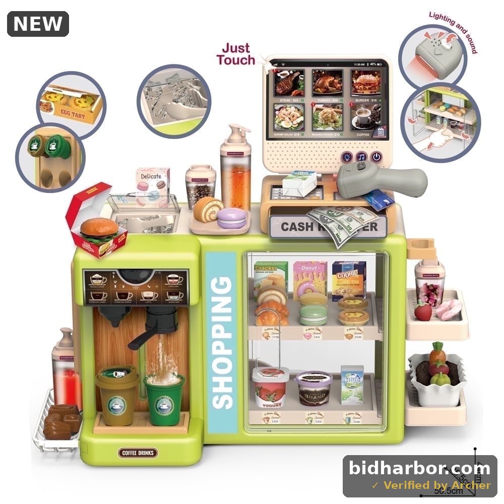 SaveJoy Pretend Play Cash Register and Supermarket Toy Set, Green, 54-Piece