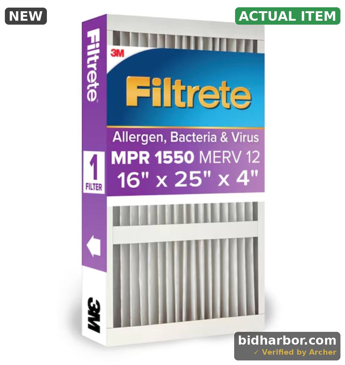 Filtrete 1550 MPR Allergen, Bacteria and Virus Deep Pleat Air Filters, 16 x 25 x 4 in, MERV 12, 2-Pack