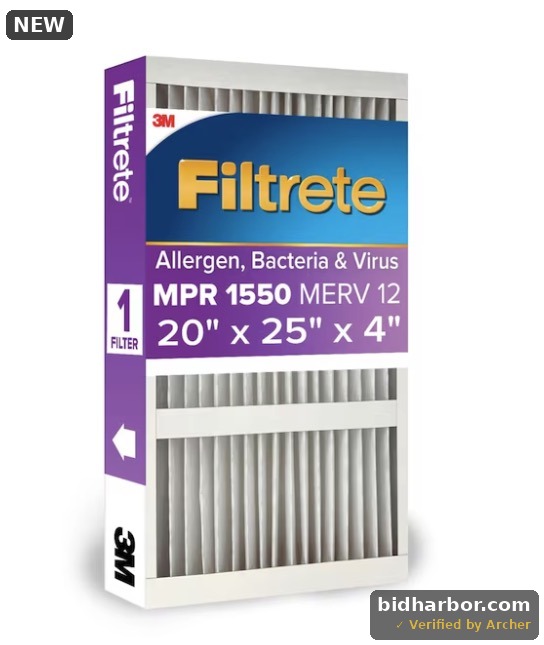 Filtrete 1550 MPR Allergen, Bacteria and Virus Deep Pleat Air Filter, 20 x 25 x 4 in, MERV 12