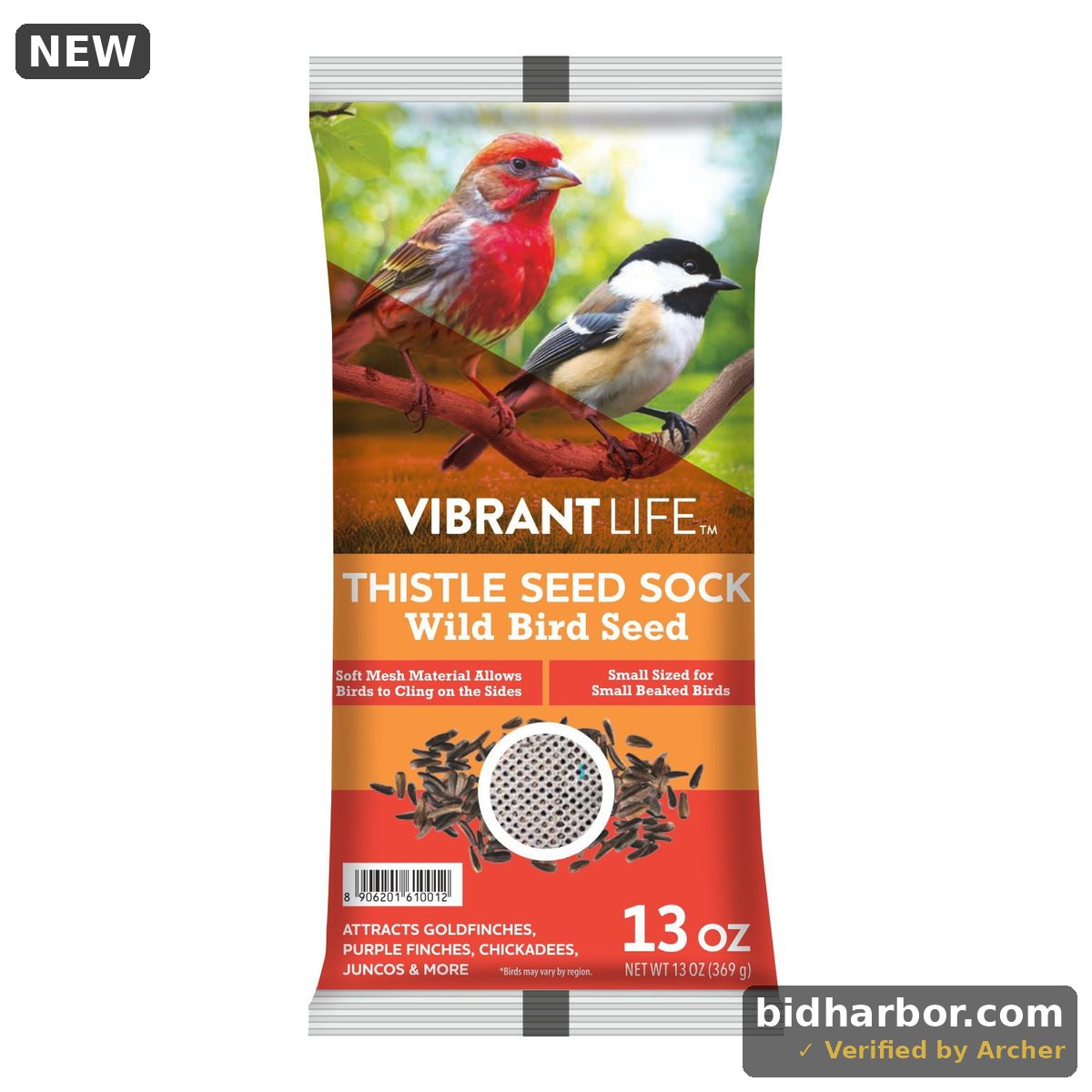 Vibrant Life Thistle Seed Sock Wild Bird Food for Finches 13 Oz