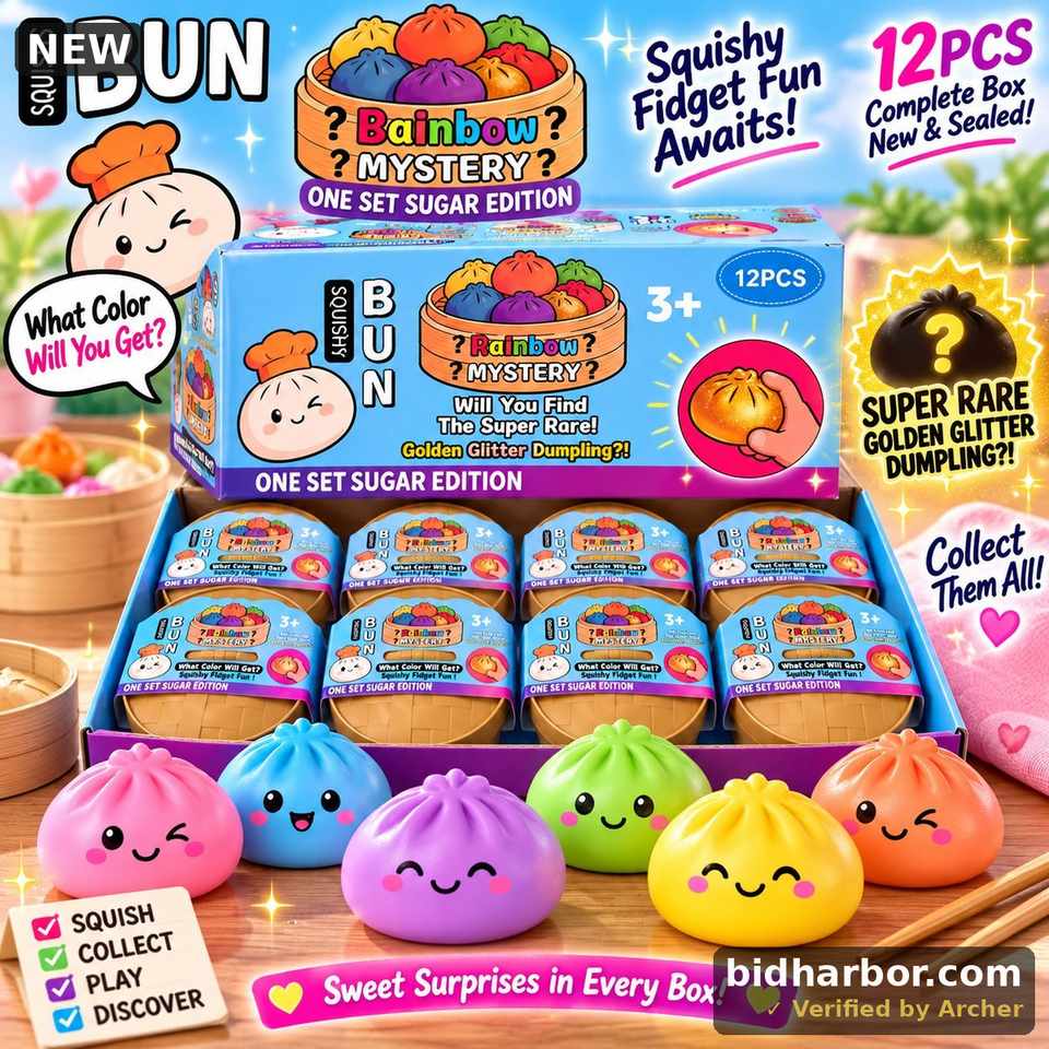 Box of 12 Mystery Rainbow Dumpling Squishies, Sugar Edition Fidget Toys (Full Display Box)