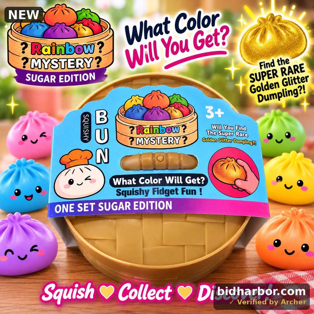 Mystery Rainbow Dumpling Squishy, Sugar Edition Surprise Fidget Toy (1 Sealed Pack)