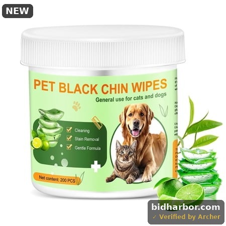 Pet Black Chin & Tear Stain Cleaning Pads for Dogs & Cats, 200 Count, Mild Hypoallergenic Facial Grooming Wipes