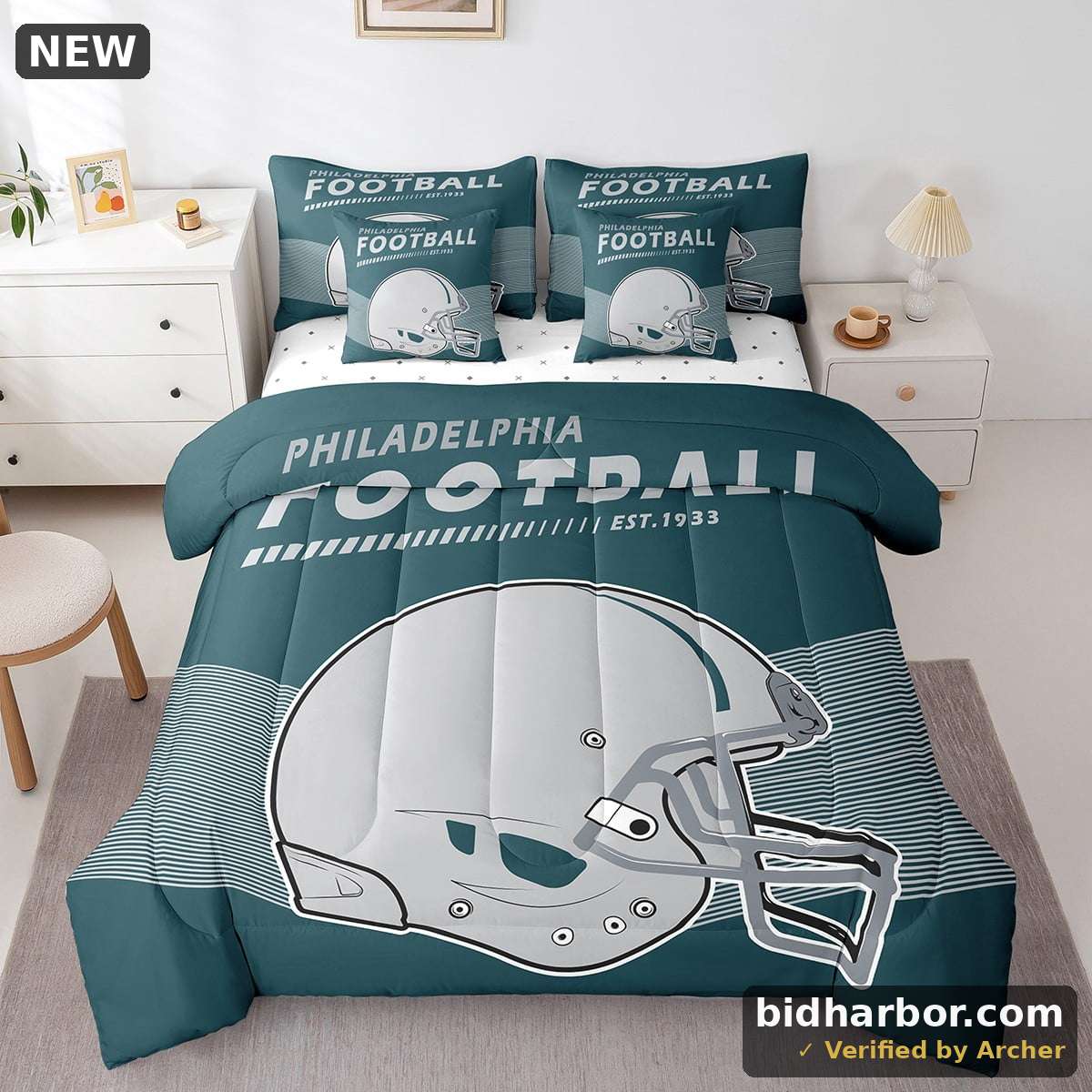 7 Pieces Twin Size American Football Comforter Set with Sheets Sports Ball Game Comforter Set Bed in a Bag,Philadelphia(1 Comforter, 1 Flat Sheet 1 Fitted Sheet 2 Pillowcases 2 Throw Pillow Covers)