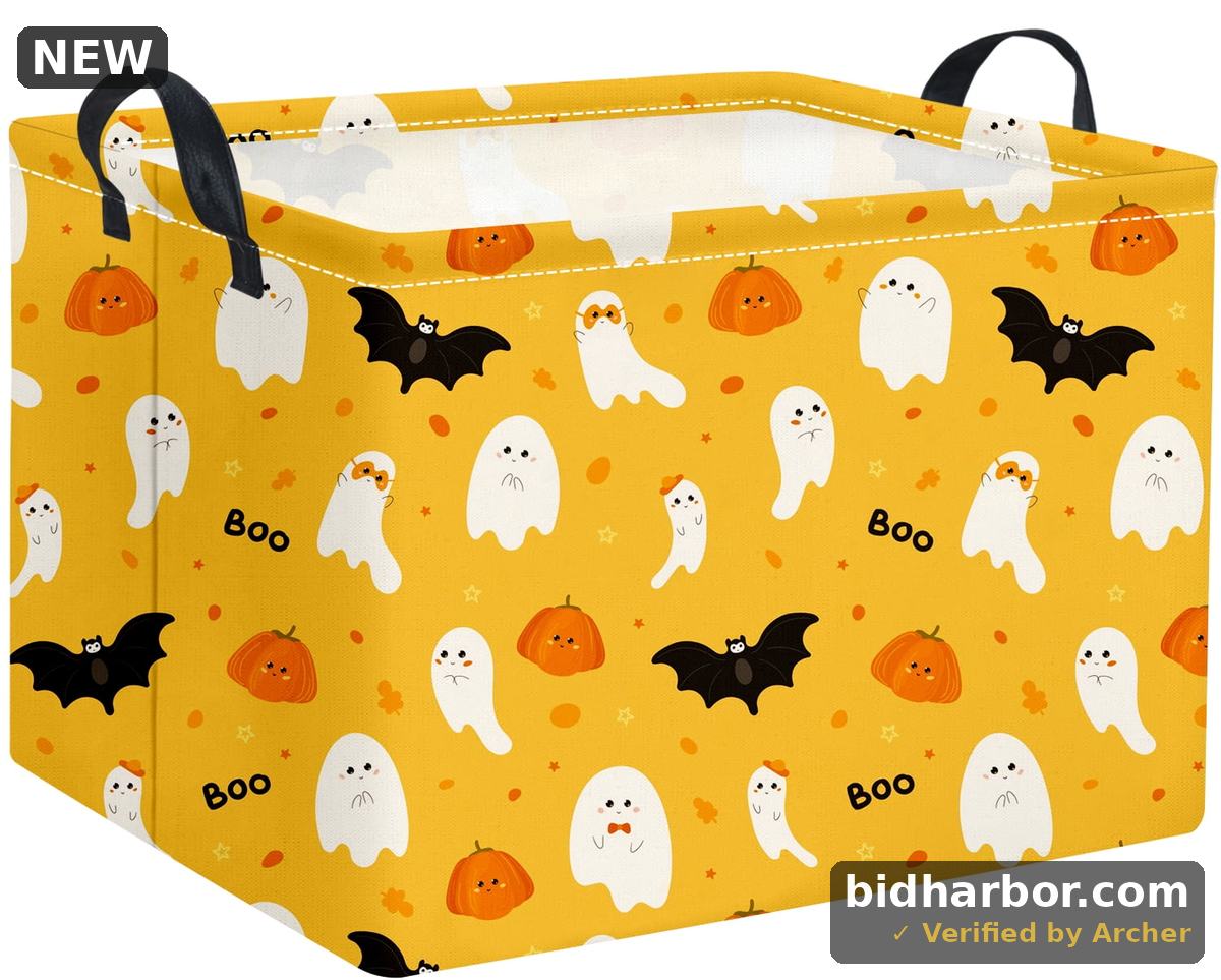 Haomeiliy Rectangular Halloween Basket for Boys and Girls Kids Trick or Treat Pumpkin Basket for Halloween Parties Cute Storage Bin Organizer Box Room Decor(Cute Halloween)