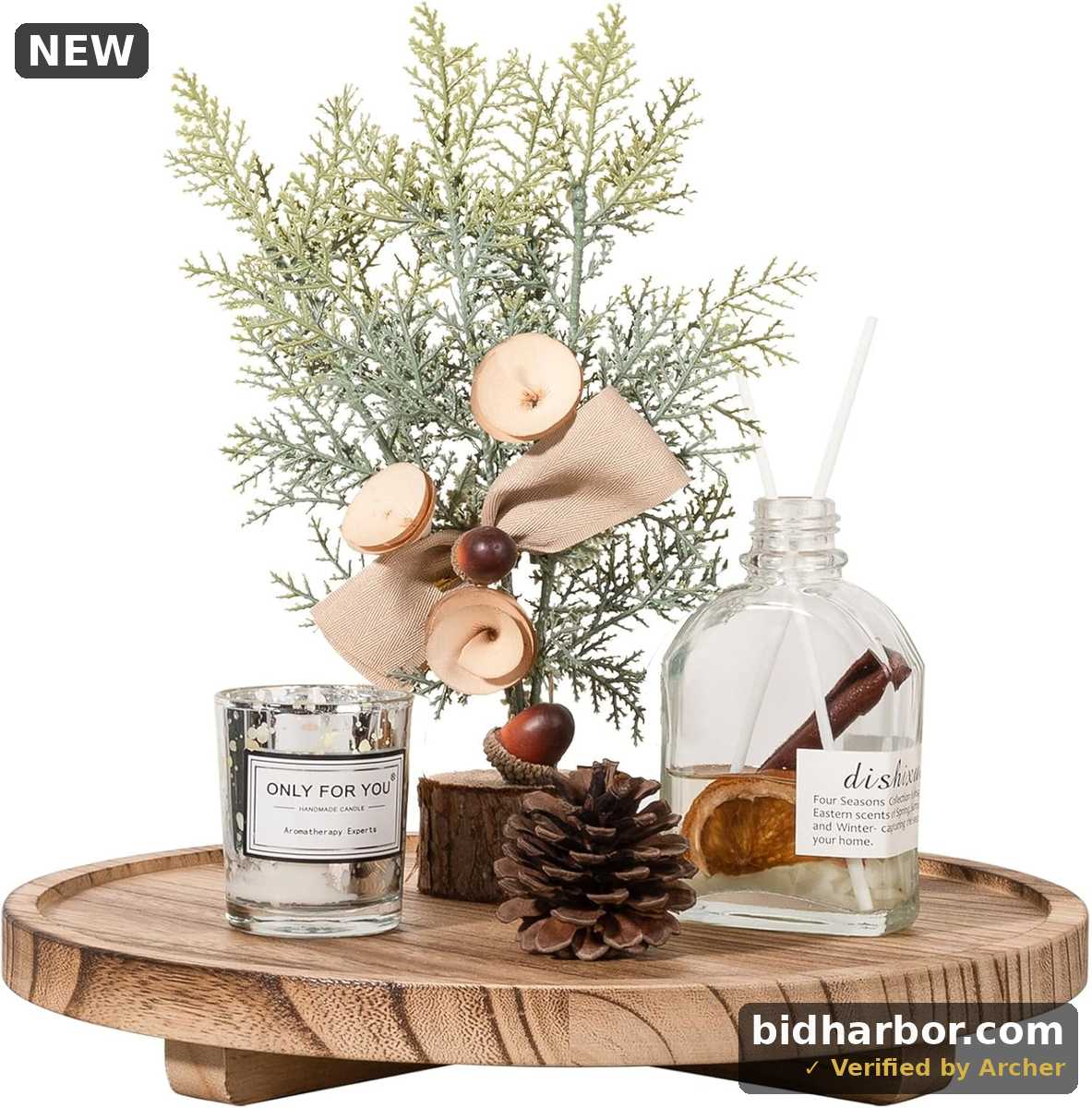 Round Wood Vanity Tray Riser, 10 in, Water-Resistant Countertop Tray for Candles, Perfume and Plants