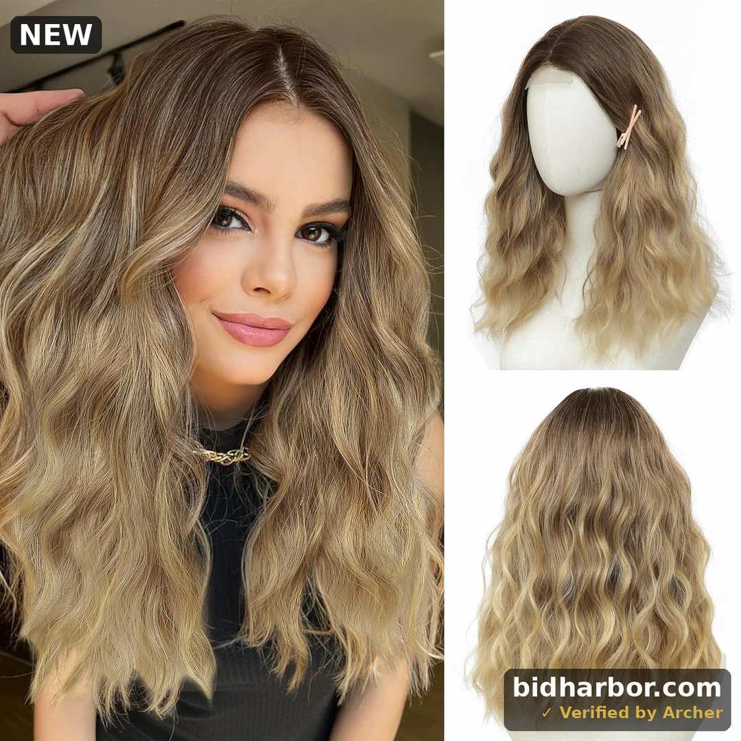 Wig 18 Inch Medium Length Wigs for Women Middle Part Synthetic Hair Wavy Wig with Upgraded Strands,Natural Hair Wigs for Daily Party/Halloween Use 18Inch,Ombre Blonde