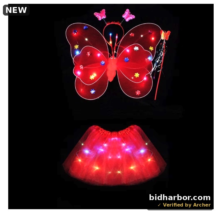 LC-dolida LED Fairy Princess Kids Costume Set, Butterfly Wings, Wand, Headband and Tutu Skirt, Rose Red with Light, One Size (Kids)