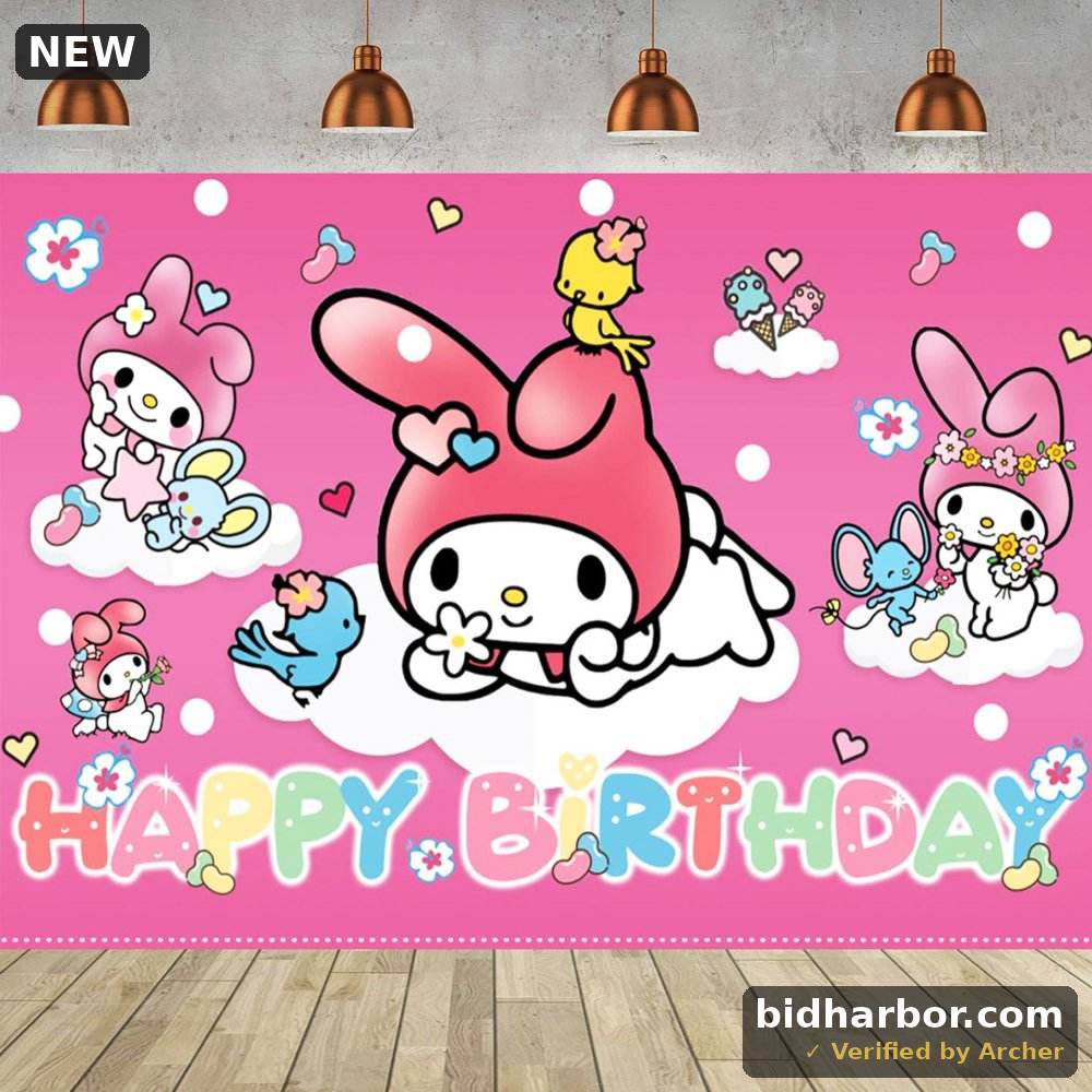 Melody Happy Birthday Anime Cartoon Theme Backdrops Banner Birthday Party Decor Supplies,5.9x3.6ft
