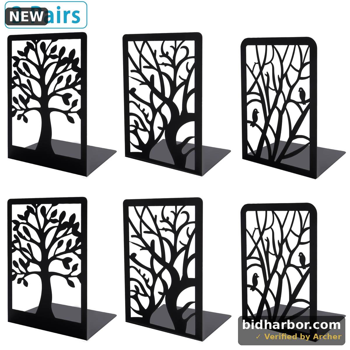 Book Ends, 3 Pairs Bookends, Heavy Duty Bookends for Shelves, Metal Book Ends for Heavy Books, Decorative Book Shelf Holder for Office Bookends, Books Supports