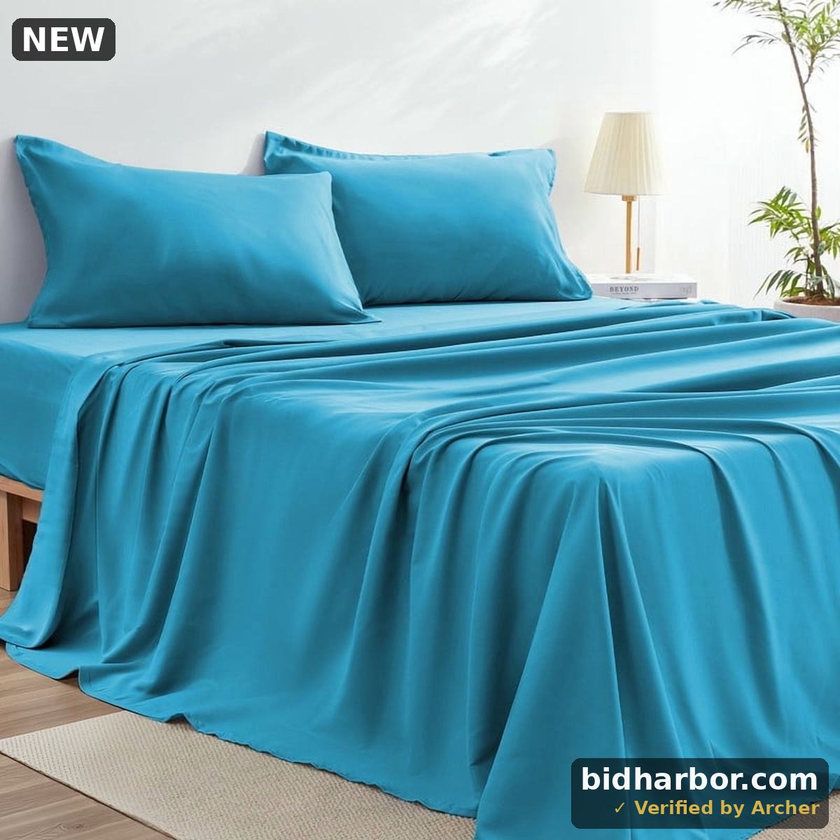 JUSTLET Queen Size 4 Pieces Soft Bedding Sheet Set Includes 1 Flat Sheet, 1 Fitted Sheet, 2 Pillow Cases, Breathable Cooling Beddiing with Extra Deep Pocket, Blue