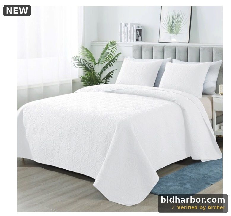 Justlet SE-CG3JT-02 Quilt Set Queen Size - Lightweight Summer Bedspread 3 Piece (1 Quilt, 2 Pillow Shams) - White