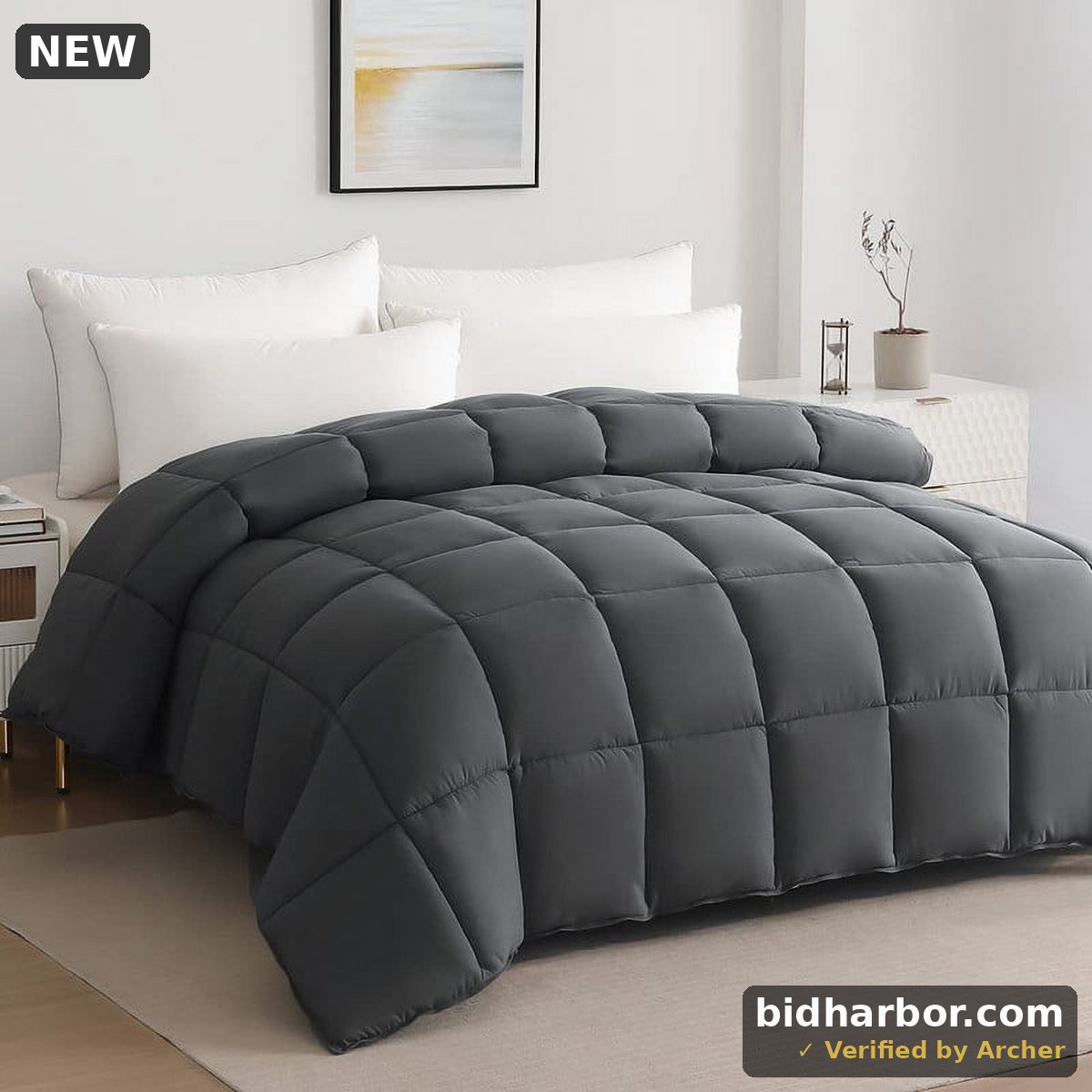 JUSTLET Luxury Solid Down Alternative Machine Washable Gray Comforters, Queen