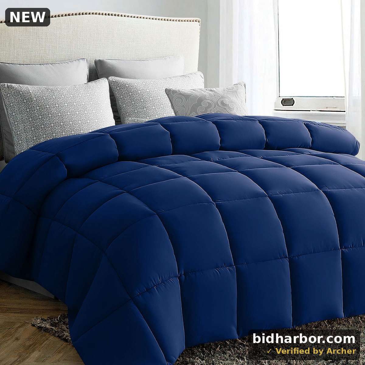 Justlet Luxury Solid Down Alternative Machine Washable Navy Comforters Queen