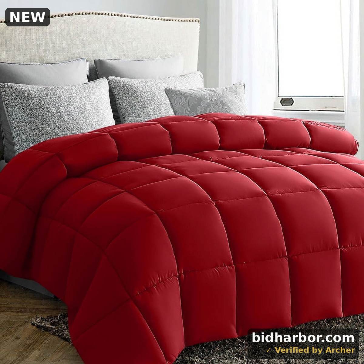 JUSTLET Luxury Solid Down Alternative Machine Washable Red Comforters, Queen