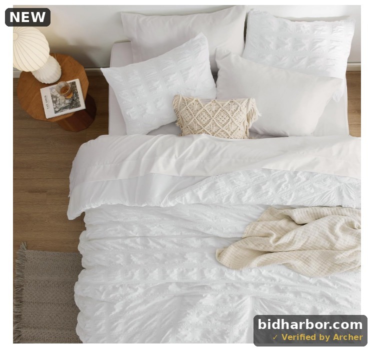 JUSTLET Full Seersucker Comforter Set with Sheets White Bed in a Bag 7-Pieces All Season Bedding Sets with Comforter, Pillow Sham, Flat Sheet, Fitted Sheet, Pillowcase