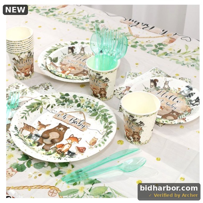 Ayieyill Hello Baby Woodland Animals Party Tableware Set - Plates, Cups and Cutlery, Bear Theme