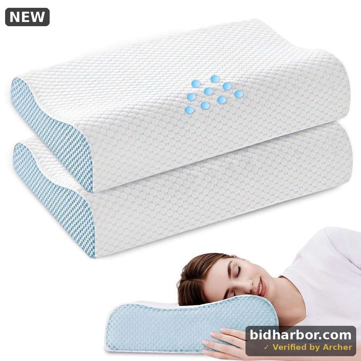 Cervical Memory Foam Pillow Set of 2 for Neck and Shoulder Pain Relief, Orthopedic Contour Bed Pillow for Side, Back, Stomach Sleepers, Removable and Washable Cover, Blue