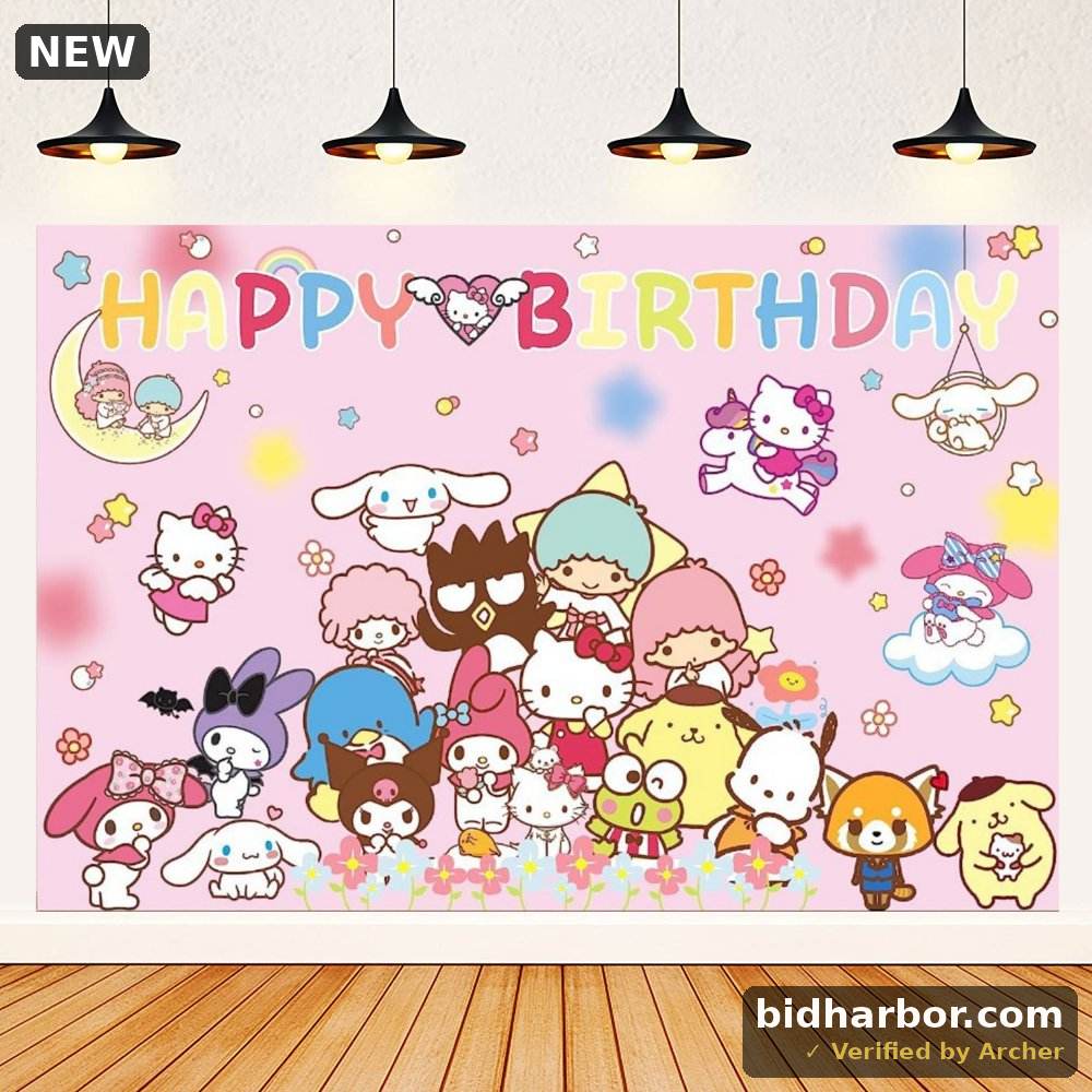 Happy Birthday Sanrio Anime Cartoon Theme Backdrops Banner Birthday Party Decor Supplies,5.9x3.6ft