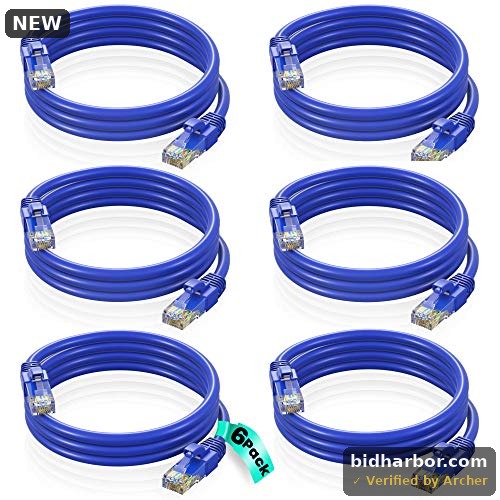 Maximm Cat 6 Ethernet Cable 3 ft (6-Pack) - High-Speed LAN Cable, Internet Cable, Patch Cable, and Network Cable - UTP, 10Gbps, 550MHz Ethernet Cord - Blue