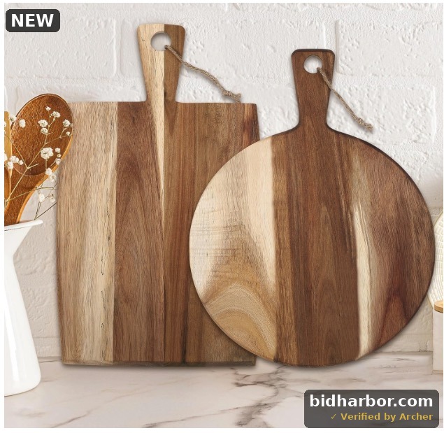 2 Pcs Acacia Wood Cutting Board Set with Handle, Charcuterie Board Decorative Cutting Boards for Kitchen, Serving Tray for Cheese Meat Fruit Pizza Bread Baking, Decorative Wooden for Kitchen